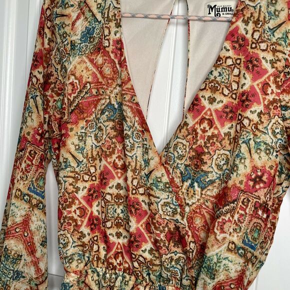 Show Me Your Mumu Romper Deep V Neck Boho Long Sleeve Shorts Ruffle Size XS - Picture 4 of 8